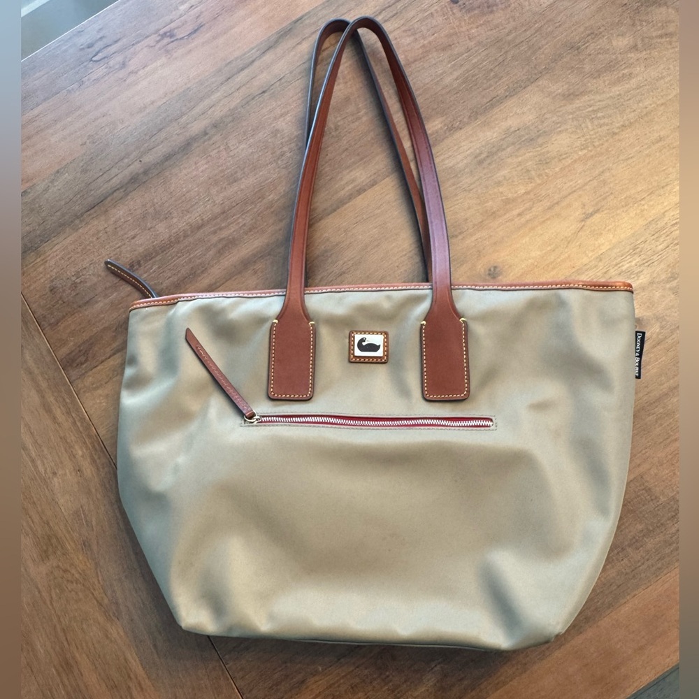 Dooney & Bourke Beige Tote with Brown Leather Trim